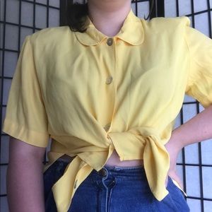 Vintage 80s Size L Yellow Notations Blouse